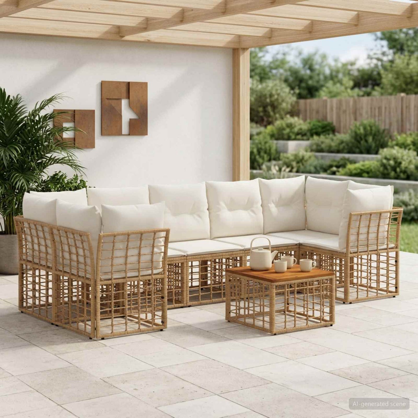 Outdoor-Sofagarnitur 8 stk. Natürlich und Cremweiß Poly-Rattan