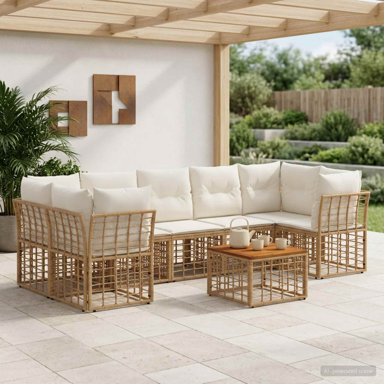 Outdoor-Sofagarnitur 8 stk. Natürlich und Cremweiß Poly-Rattan