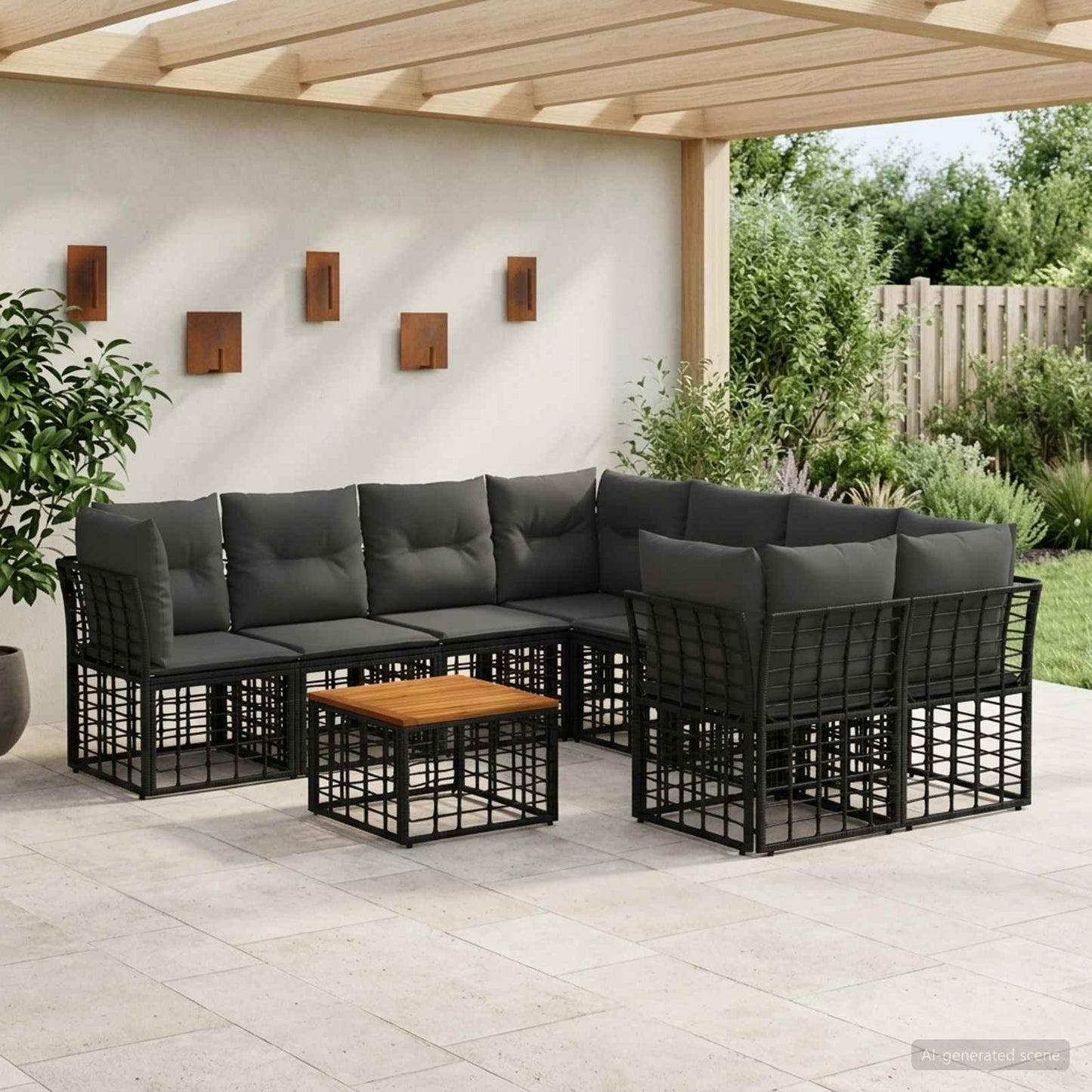 Outdoor-Sofagarnitur 9 stk. Schwarz und Dunkelgrau Poly-Rattan