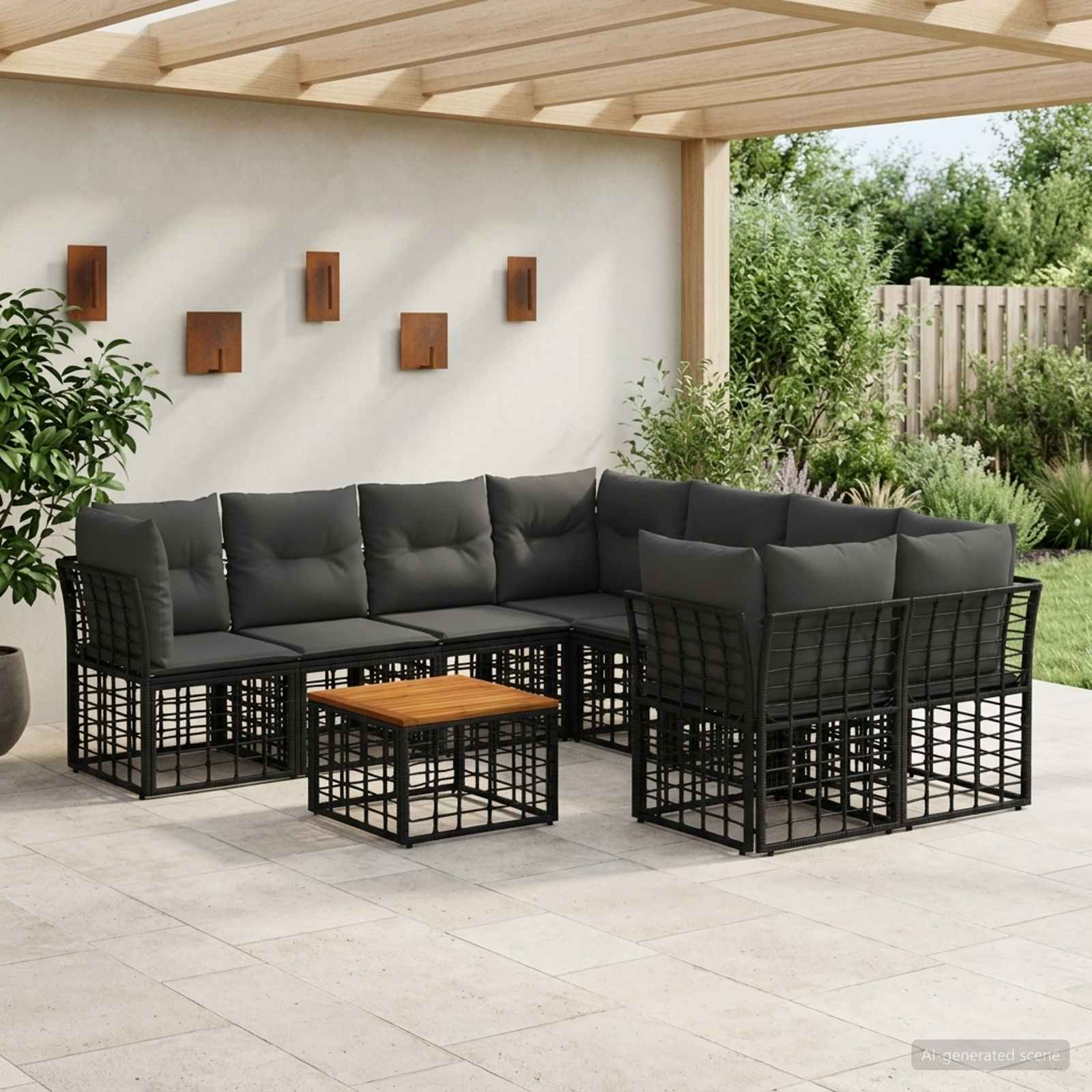Outdoor-Sofagarnitur 9 stk. Schwarz und Dunkelgrau Poly-Rattan