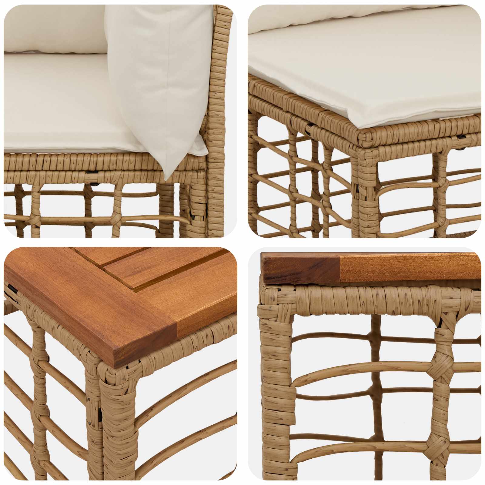 Outdoor-Sofagarnitur 9 stk. Natürlich und Cremweiß Poly-Rattan