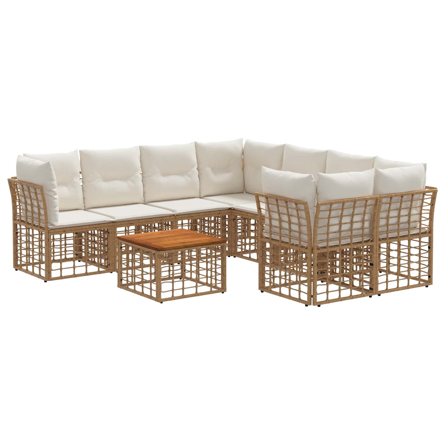 Outdoor-Sofagarnitur 9 stk. Natürlich und Cremweiß Poly-Rattan