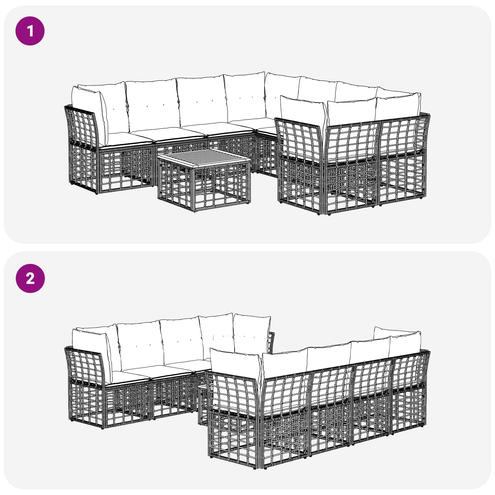 Outdoor-Sofagarnitur 9 stk. Natürlich und Cremweiß Poly-Rattan