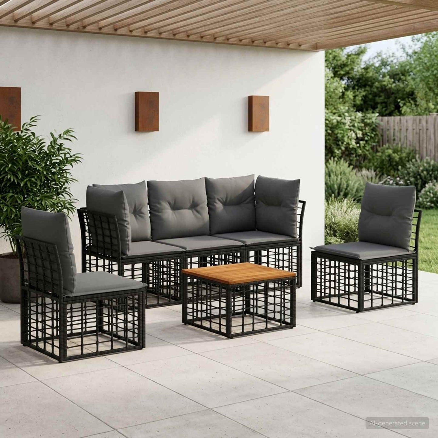 Outdoor-Sofagarnitur 6 stk. Schwarz und Dunkelgrau Polyester