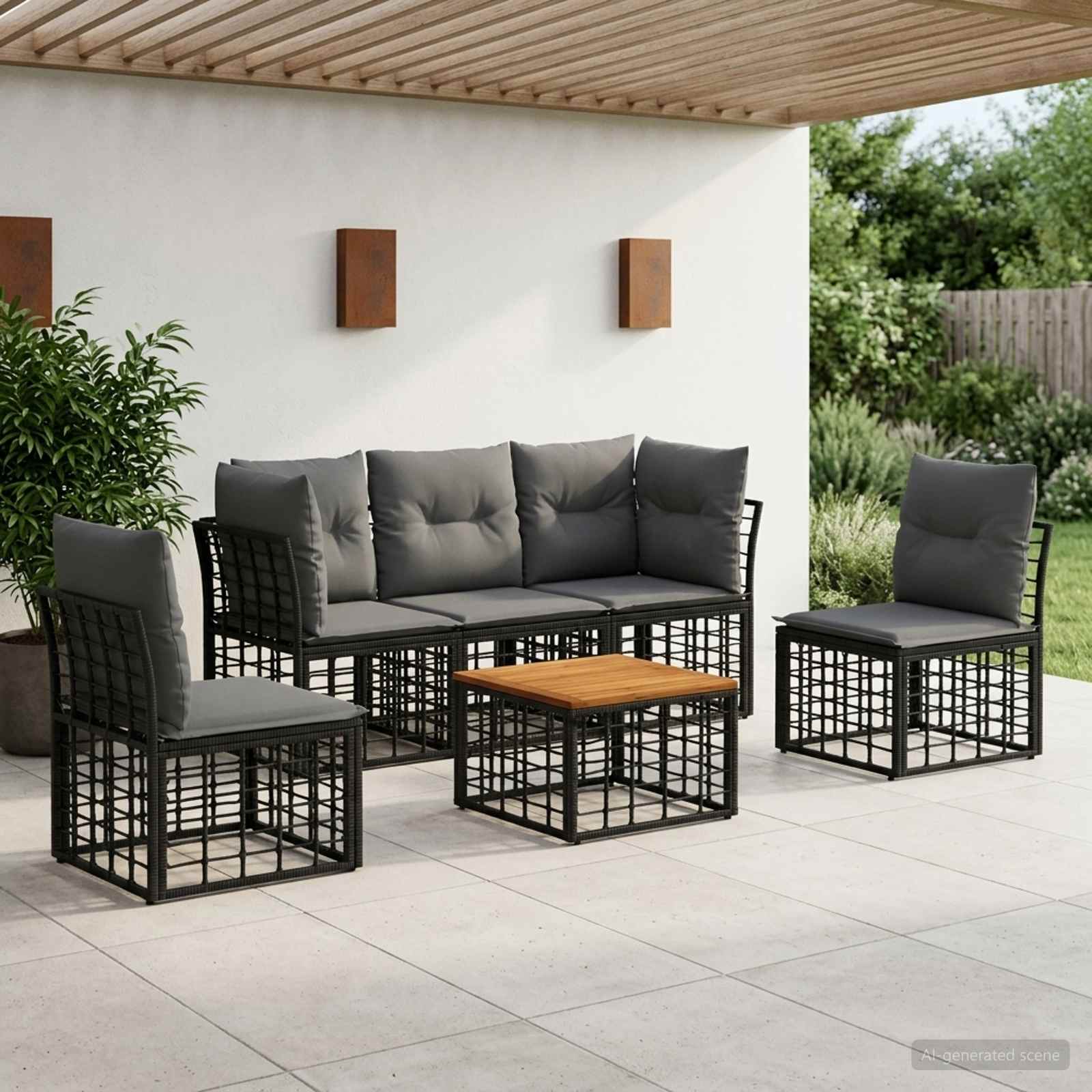 Outdoor-Sofagarnitur 6 stk. Schwarz und Dunkelgrau Polyester