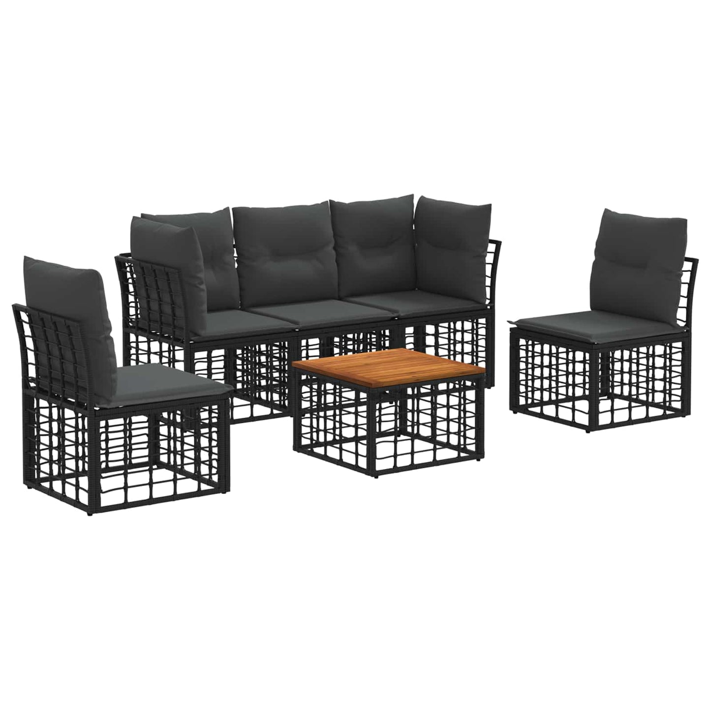 Outdoor-Sofagarnitur 6 stk. Schwarz und Dunkelgrau Polyester