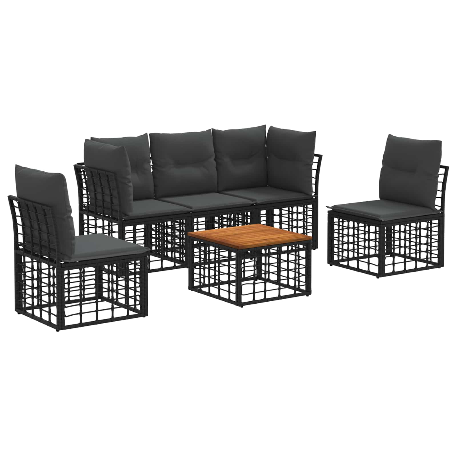 Outdoor-Sofagarnitur 6 stk. Schwarz und Dunkelgrau Polyester