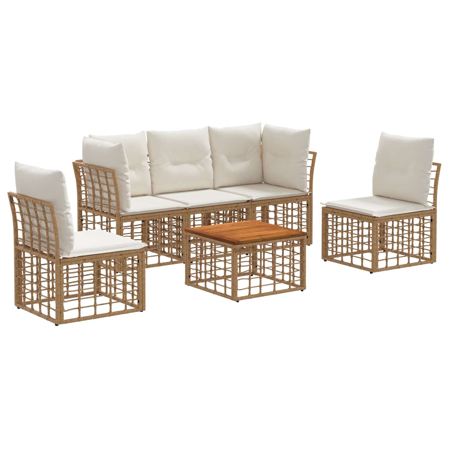 Outdoor-Sofagarnitur 6 pcs Natürlich und Cremweiß Polyester