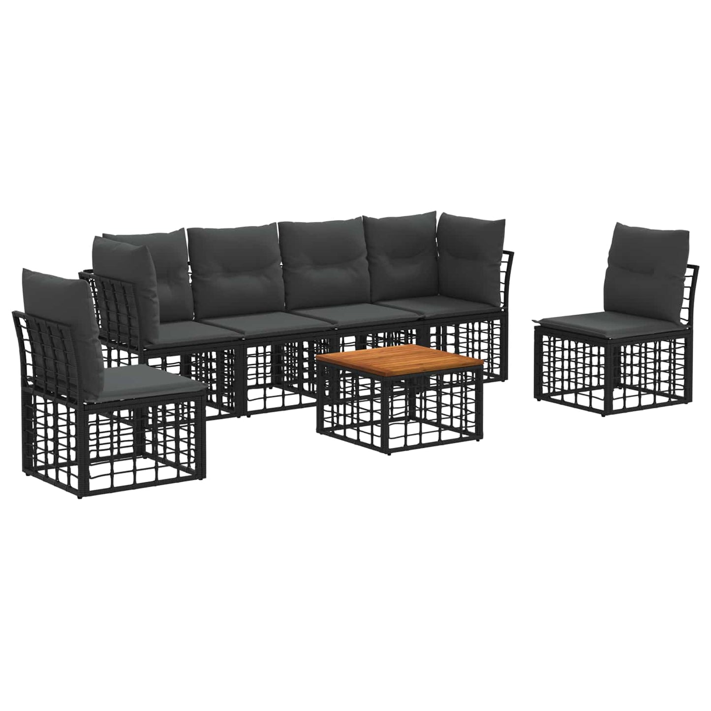 Outdoor-Sofagarnitur 7 stk. Schwarz und Dunkelgrau Polyester