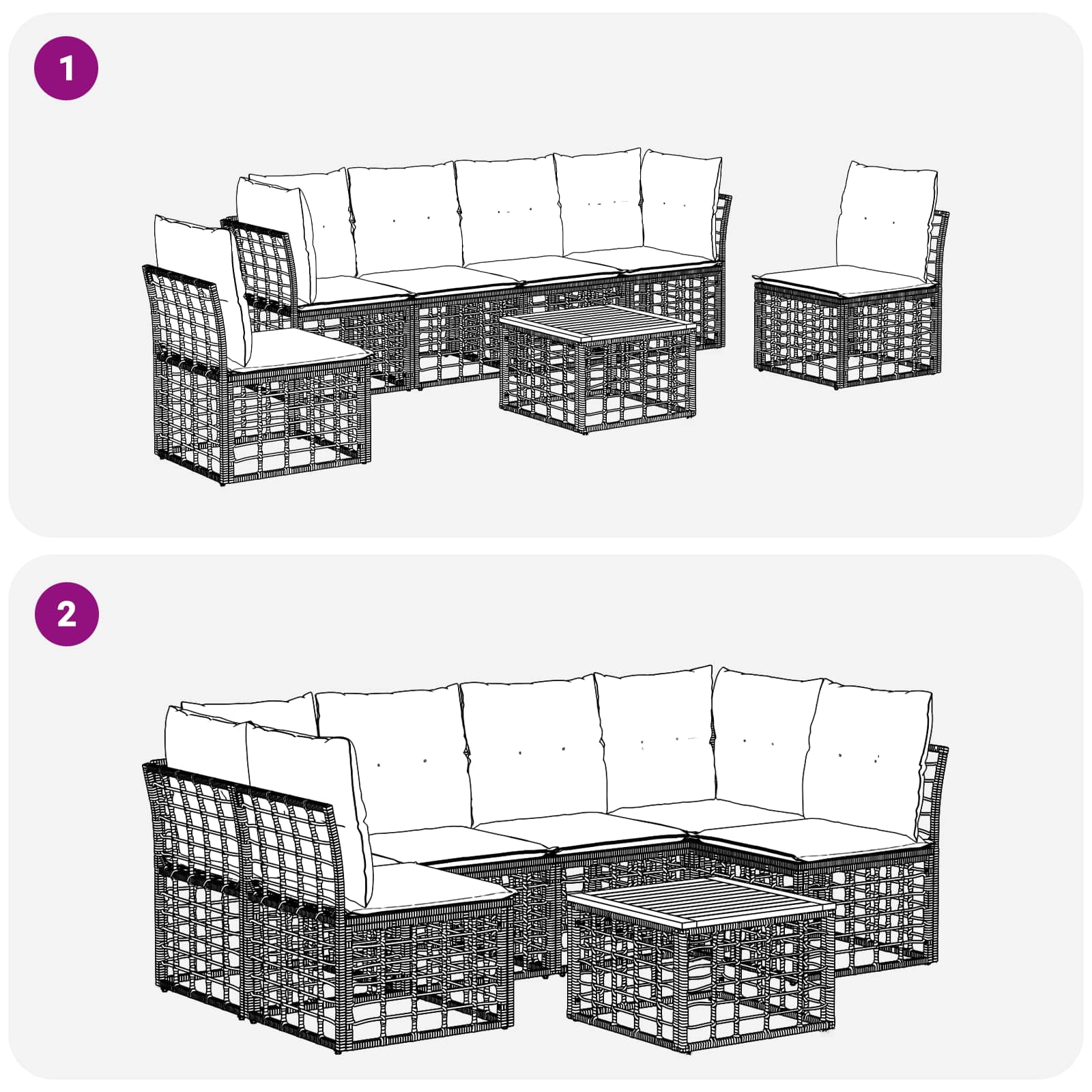Outdoor-Sofagarnitur 7 stk. Schwarz und Dunkelgrau Polyester