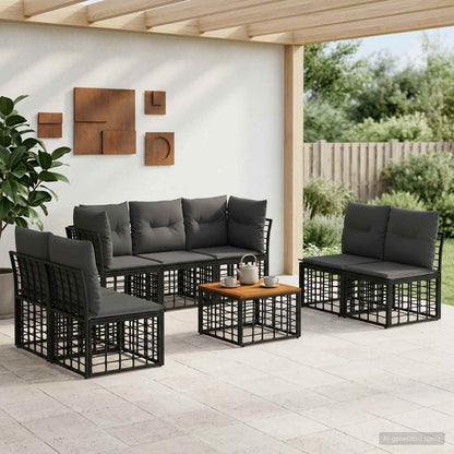 Outdoor-Sofagarnitur 8 stk. Schwarz und Dunkelgrau Polyester