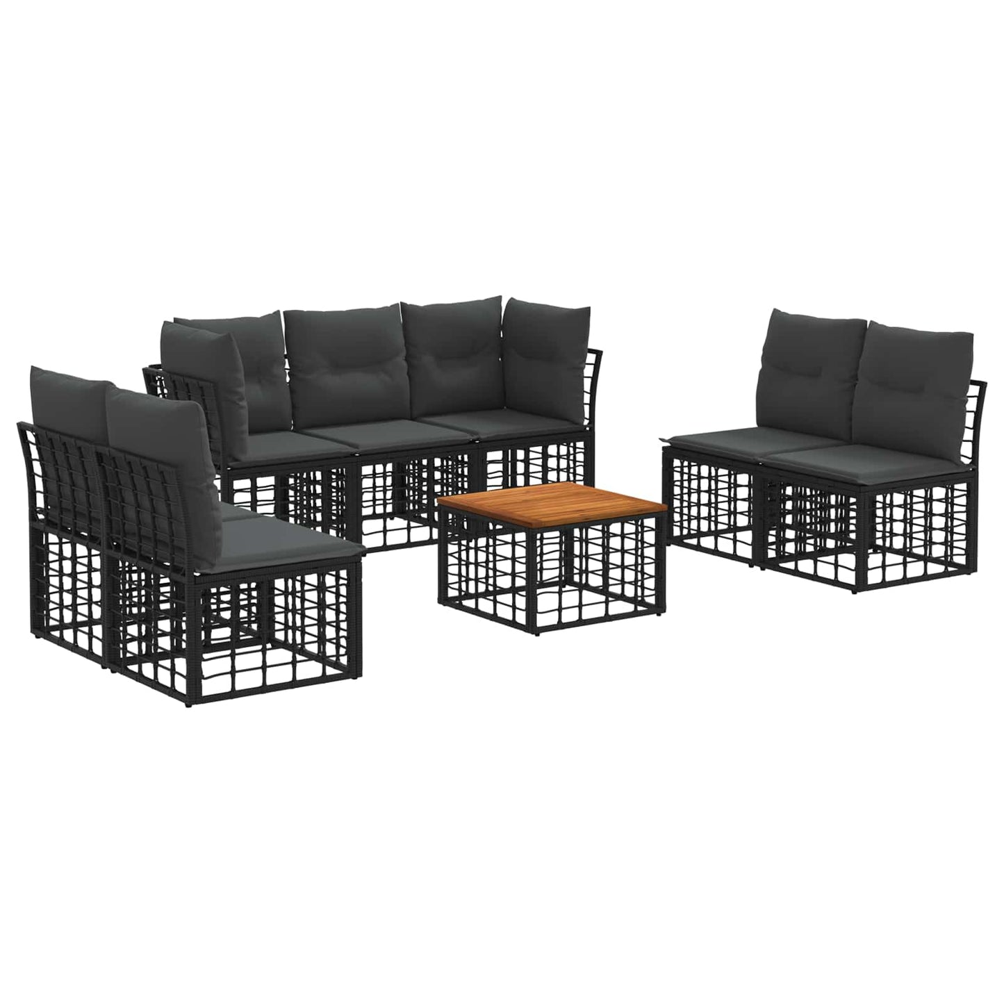 Outdoor-Sofagarnitur 8 stk. Schwarz und Dunkelgrau Polyester