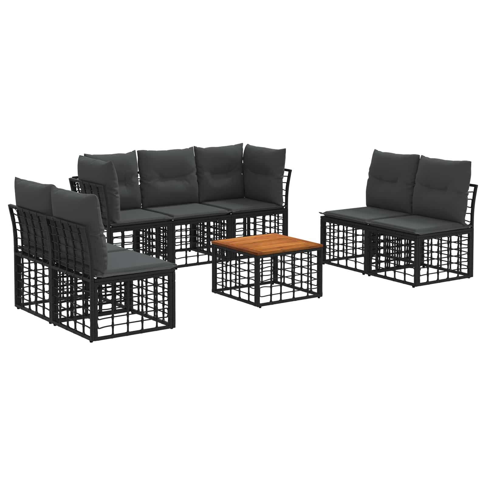 Outdoor-Sofagarnitur 8 stk. Schwarz und Dunkelgrau Polyester