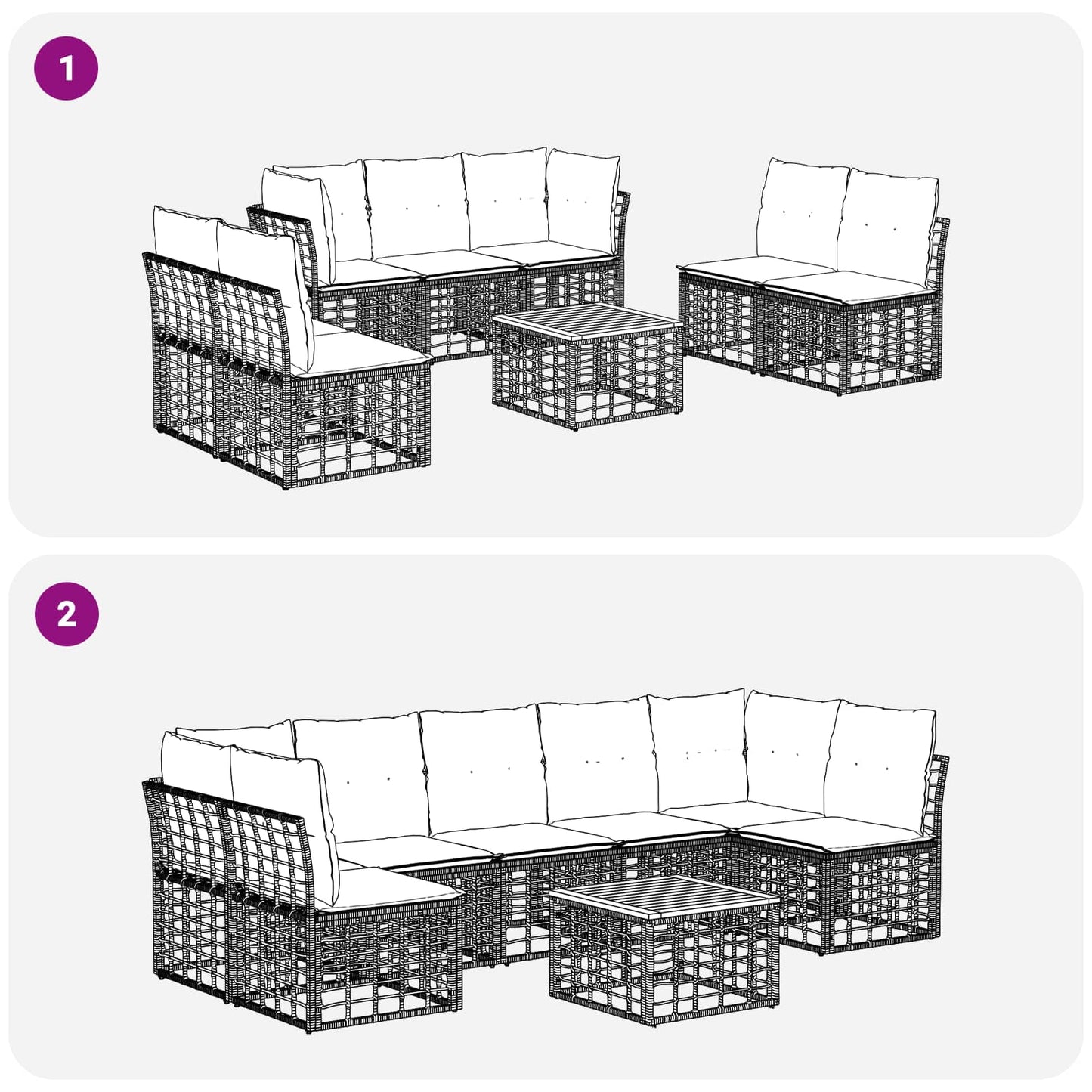 Outdoor-Sofagarnitur 8 stk. Schwarz und Dunkelgrau Polyester