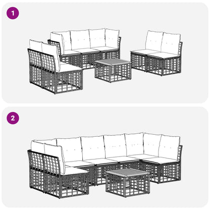 Outdoor-Sofagarnitur 8 stk. Schwarz und Dunkelgrau Polyester
