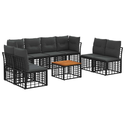 Outdoor-Sofagarnitur 9 stk. Schwarz und Dunkelgrau Polyester
