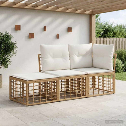 Outdoor-Sofagarnitur 3 stk. Natur Polyester
