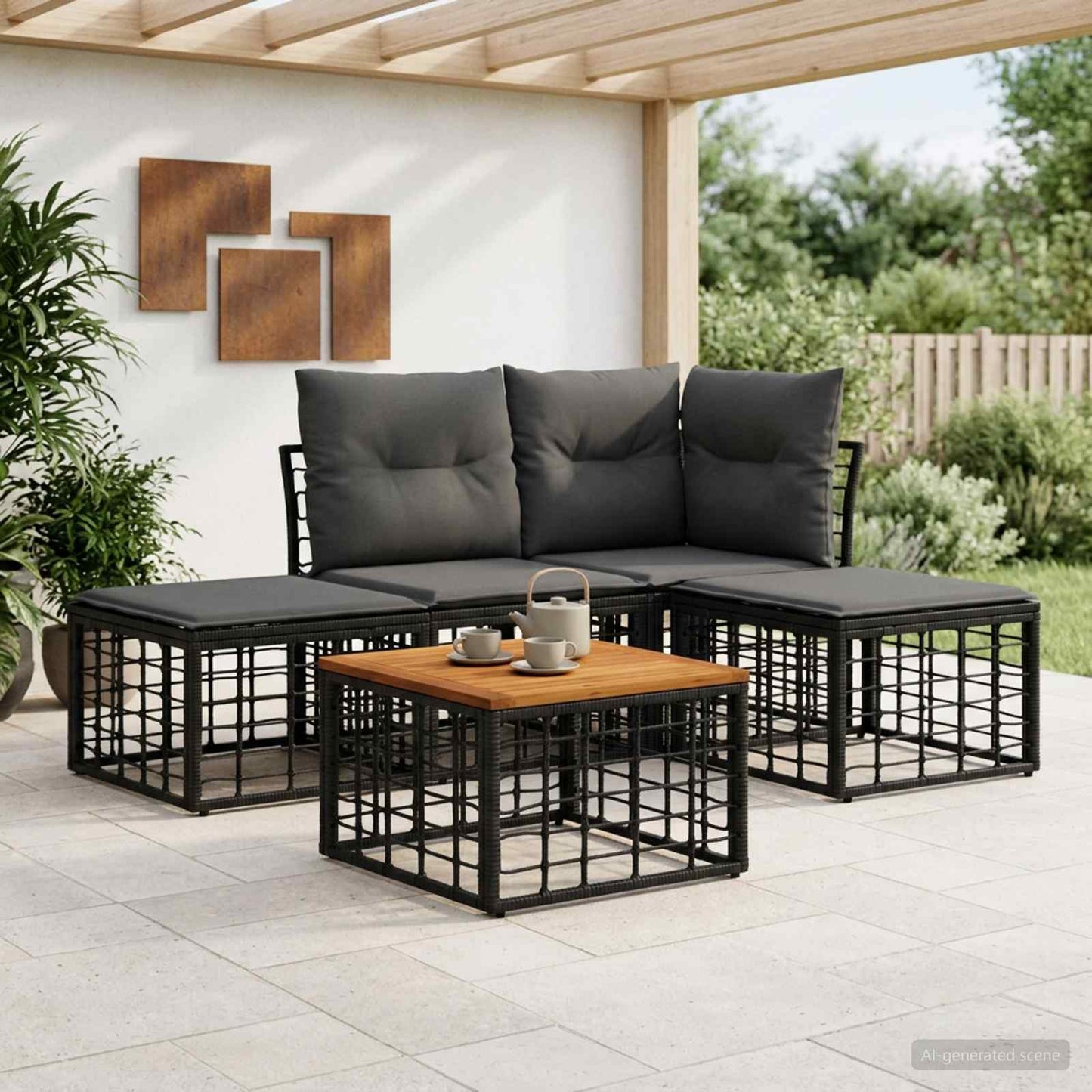 Outdoor-Sofagarnitur 5 pcs Schwarz und Dunkelgrau Polyester