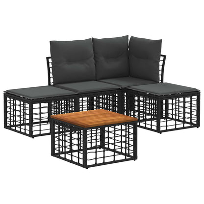 Outdoor-Sofagarnitur 5 stk. Schwarz und Dunkelgrau Polyester