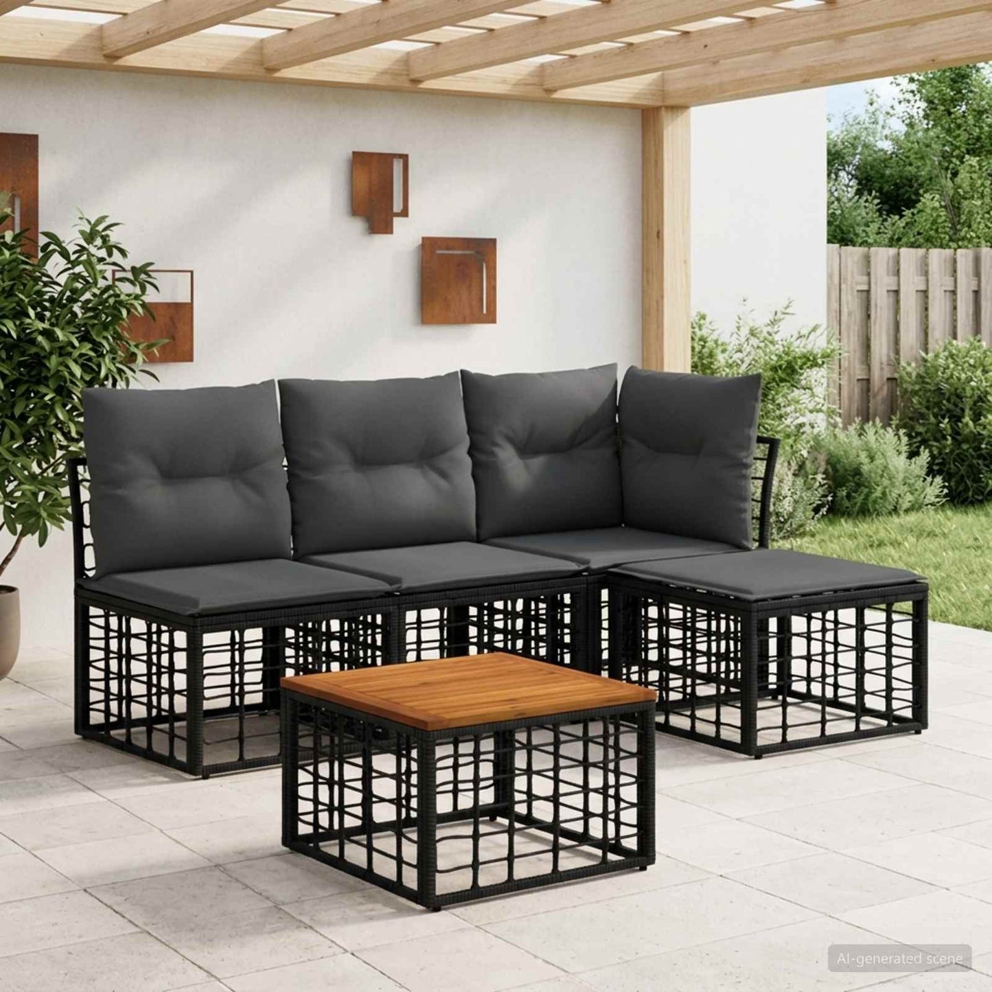 Outdoor-Sofagarnitur 5 stk. Schwarz und Dunkelgrau Polyester