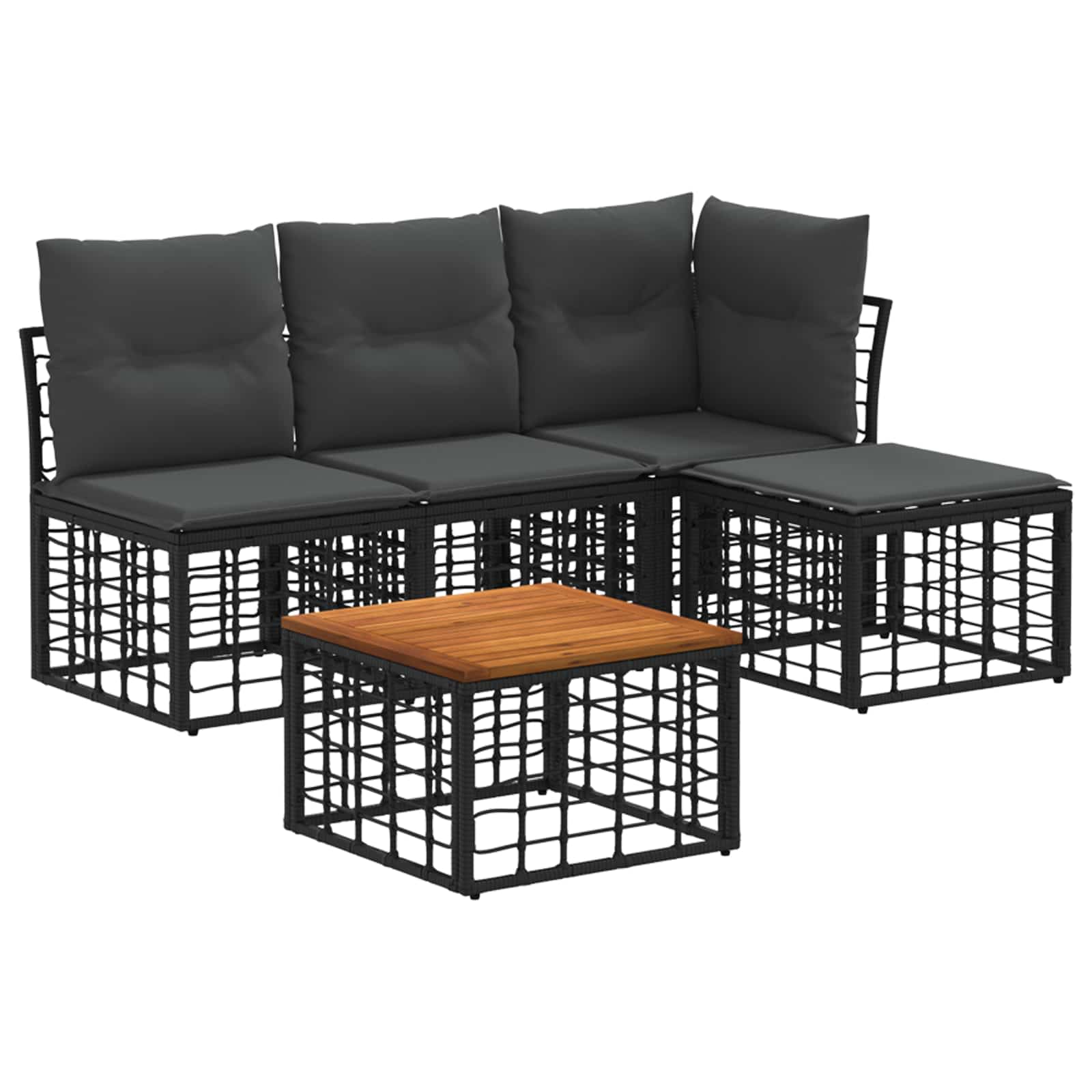 Outdoor-Sofagarnitur 5 stk. Schwarz und Dunkelgrau Polyester