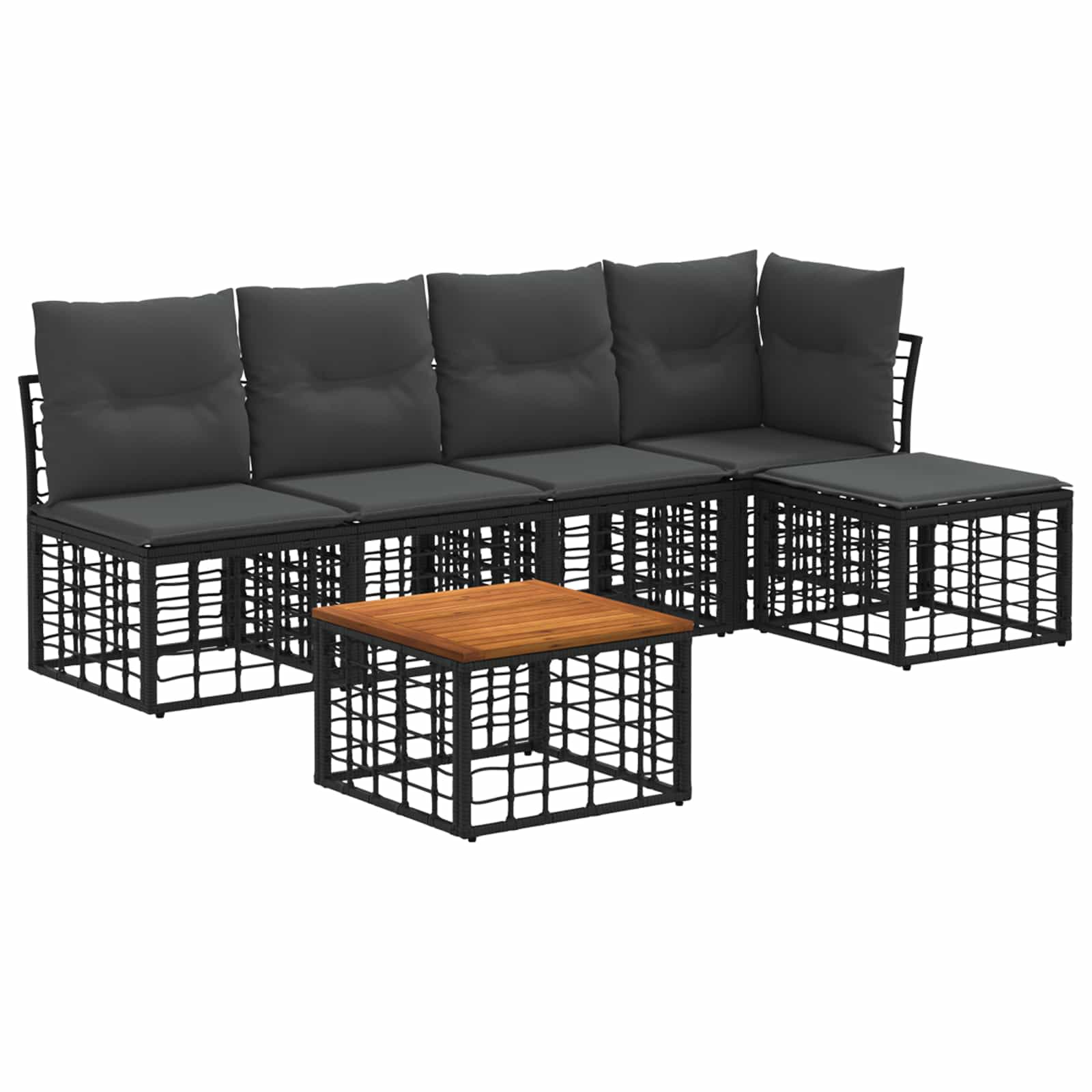 Outdoor-Sofagarnitur 6 stk. Schwarz und Dunkelgrau Polyester