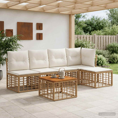 Outdoor-Sofagarnitur 6 stk. Natürlich und Cremweiß Polyester