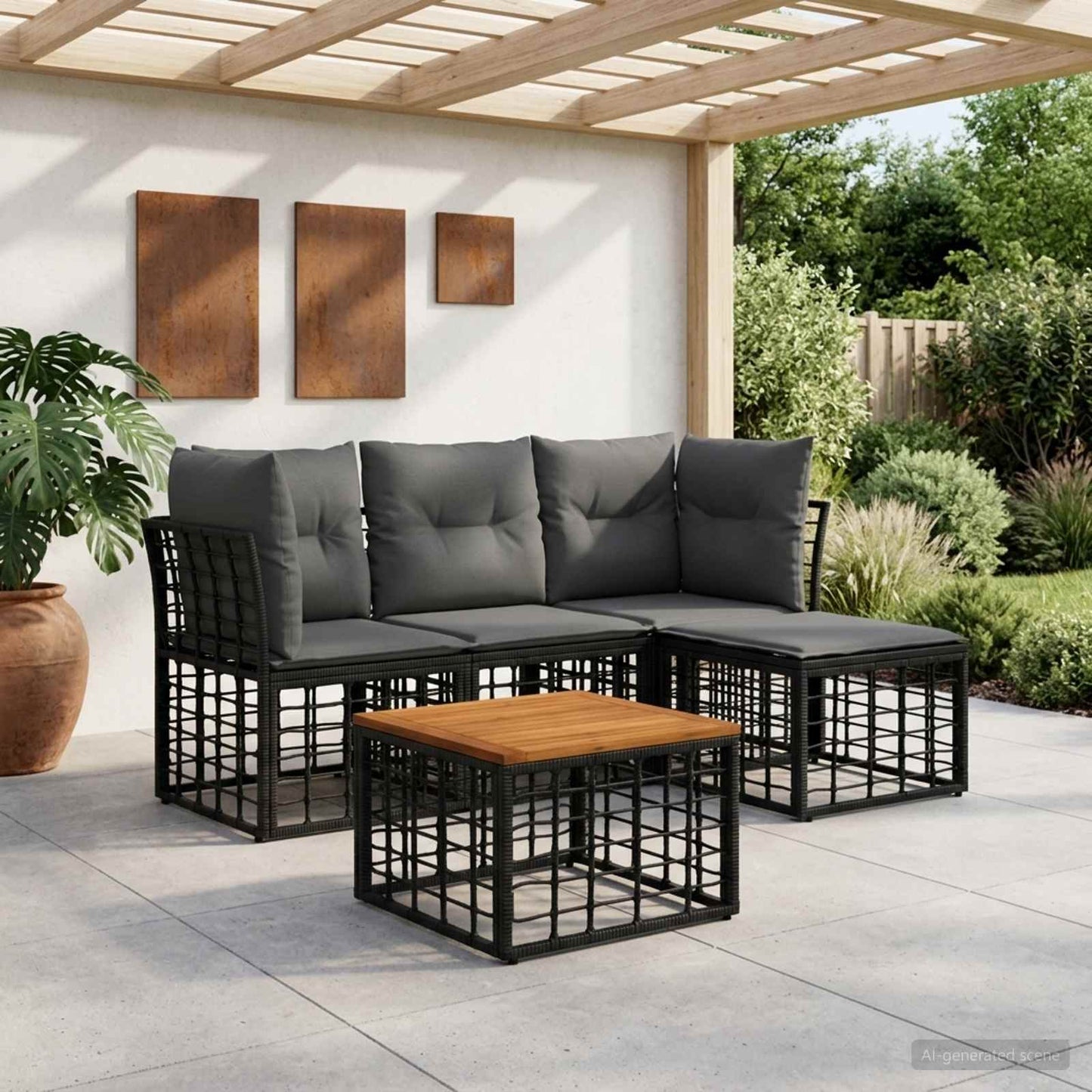 Outdoor-Sofagarnitur 5 stk. Schwarz und Dunkelgrau Polyester