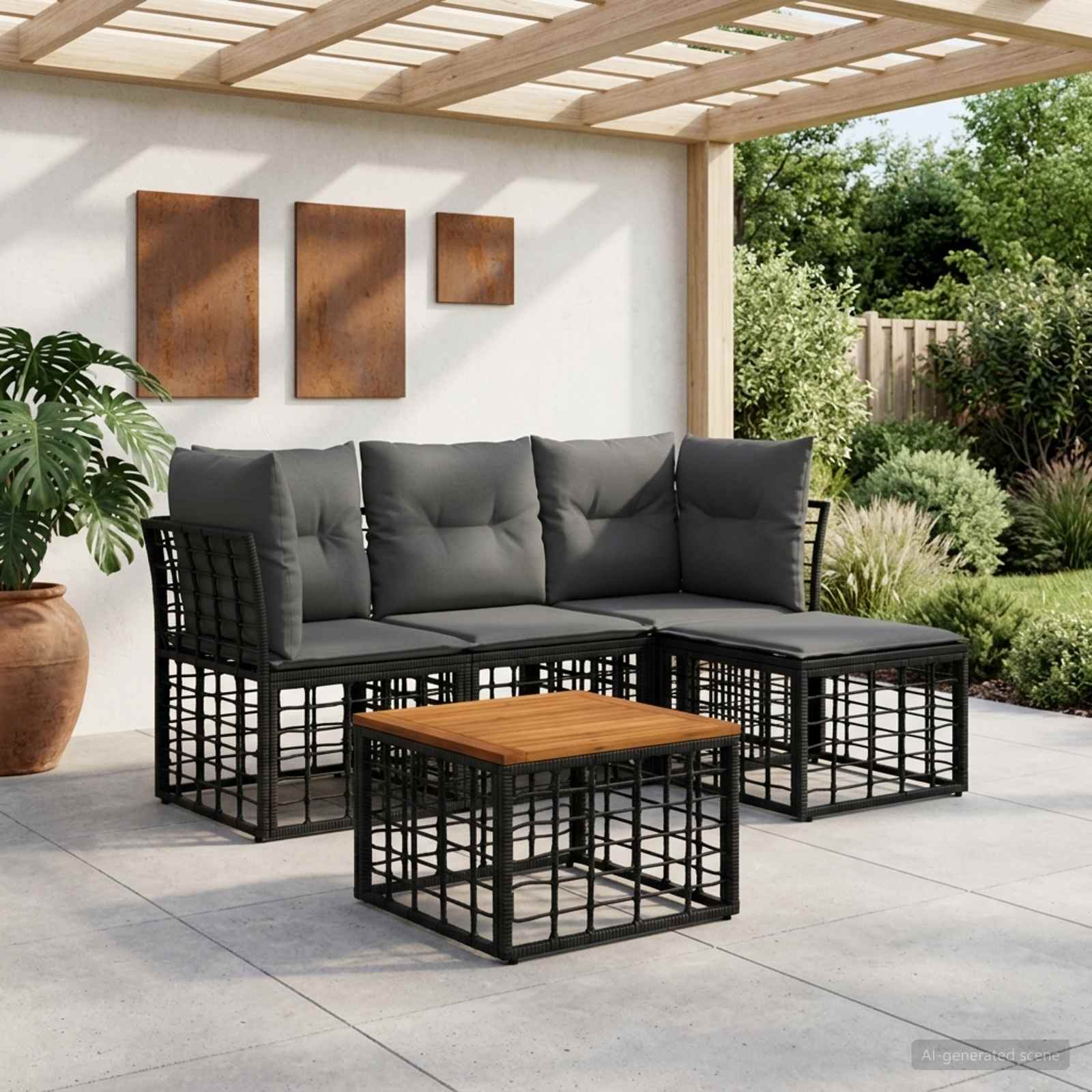 Outdoor-Sofagarnitur 5 stk. Schwarz und Dunkelgrau Polyester