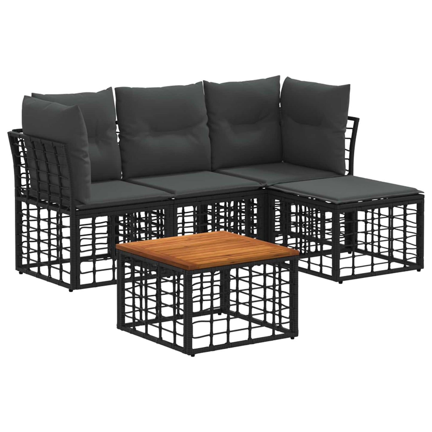 Outdoor-Sofagarnitur 5 stk. Schwarz und Dunkelgrau Polyester