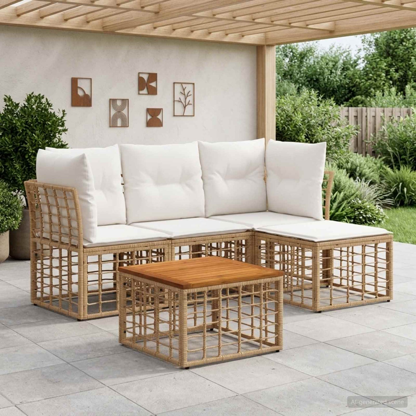 Outdoor-Sofagarnitur 5 pcs Natürlich und Cremweiß Polyester