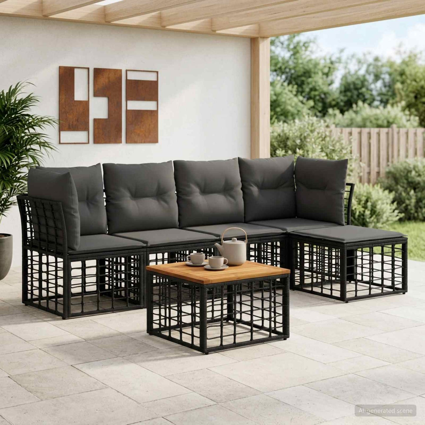 Outdoor-Sofagarnitur 6 stk. Schwarz und Dunkelgrau Polyester