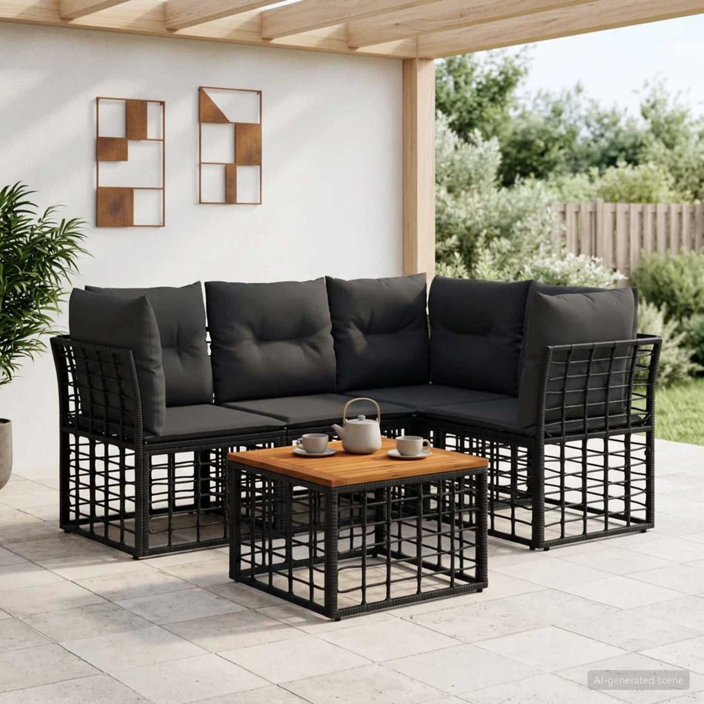 Outdoor-Sofagarnitur 5 stk. Schwarz und Dunkelgrau Polyester