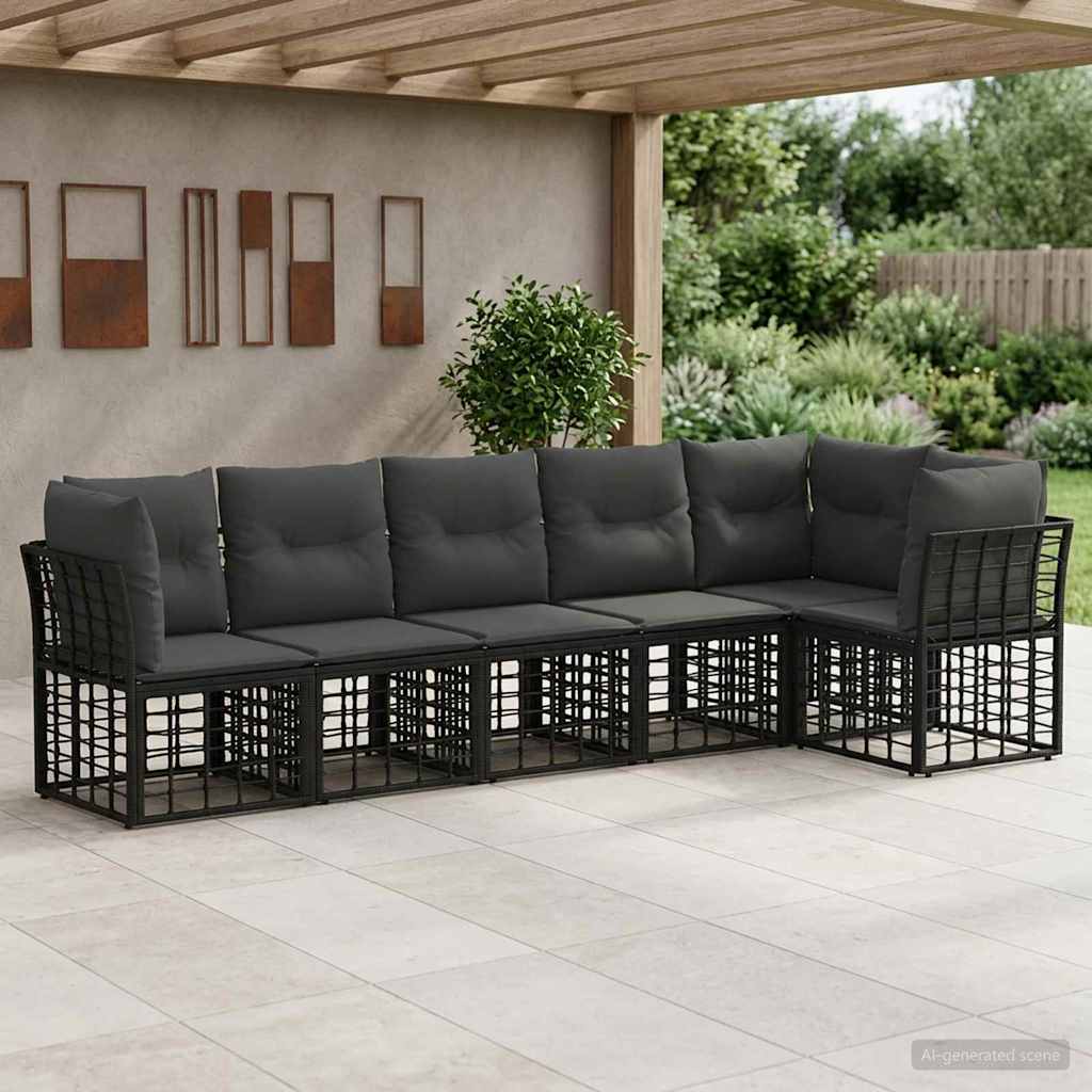 Gartensofa-set 6 pcs Schwarz Poly-Rattan