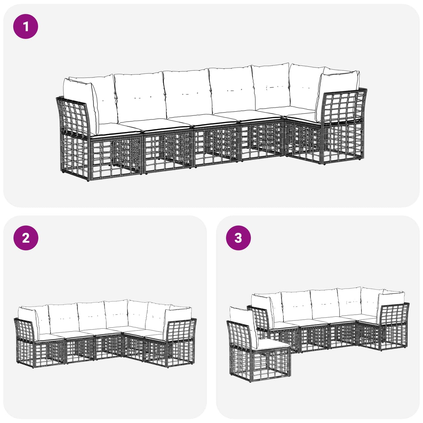 Gartensofa-set 6 pcs Schwarz Poly-Rattan