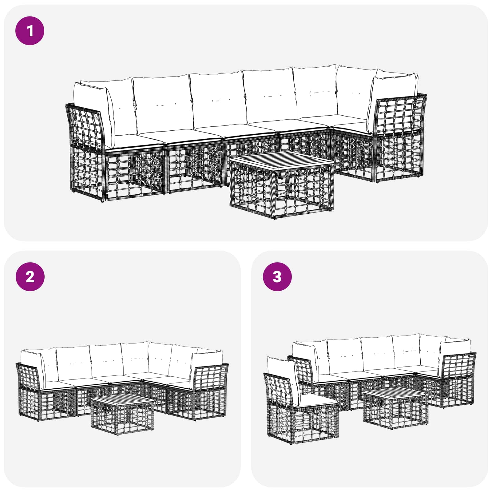 Gartensofa-set 7 stk. Schwarz und Dunkelgrau Poly-Rattan