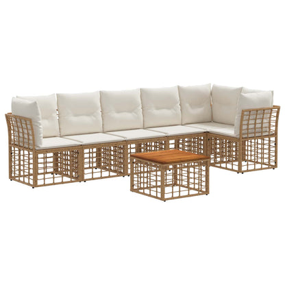 Gartensofa-set 7 stk. Natürlich und Cremweiß Poly-Rattan