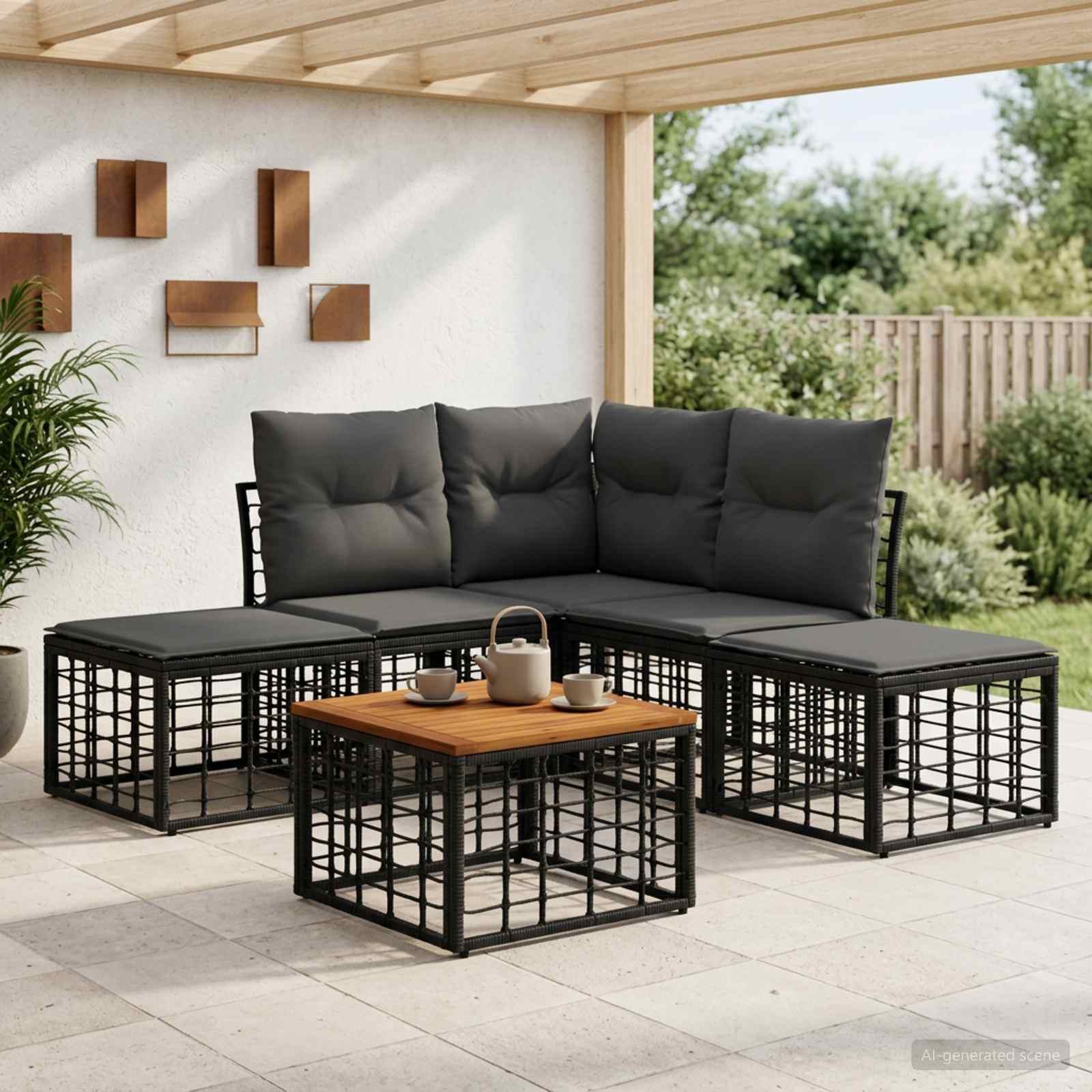 Outdoor-Sofagarnitur 6 pcs Schwarz und Dunkelgrau Polyester