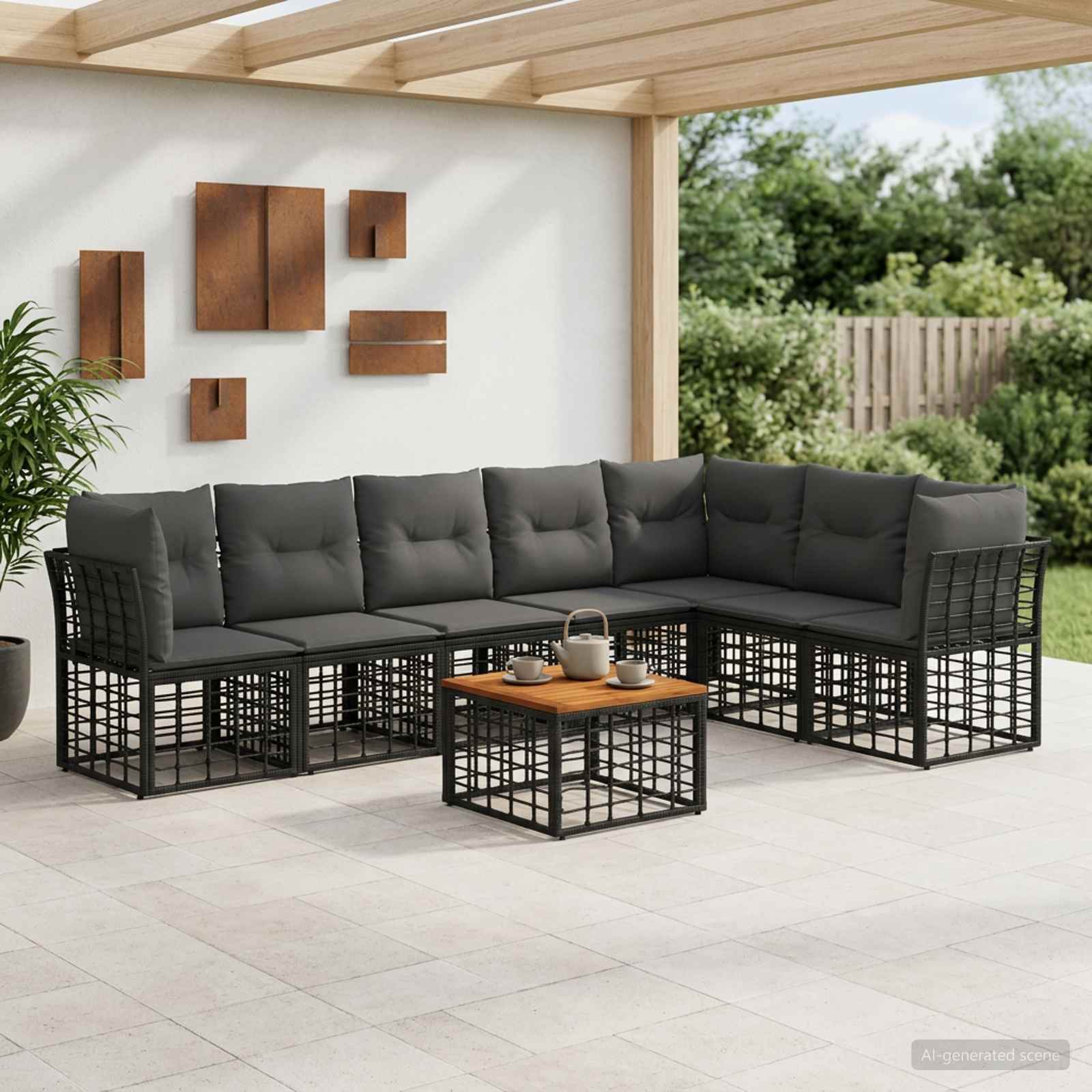 Outdoor-Sofagarnitur 8 stk. Schwarz und Dunkelgrau Polyester