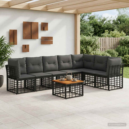 Outdoor-Sofagarnitur 8 stk. Schwarz und Dunkelgrau Polyester