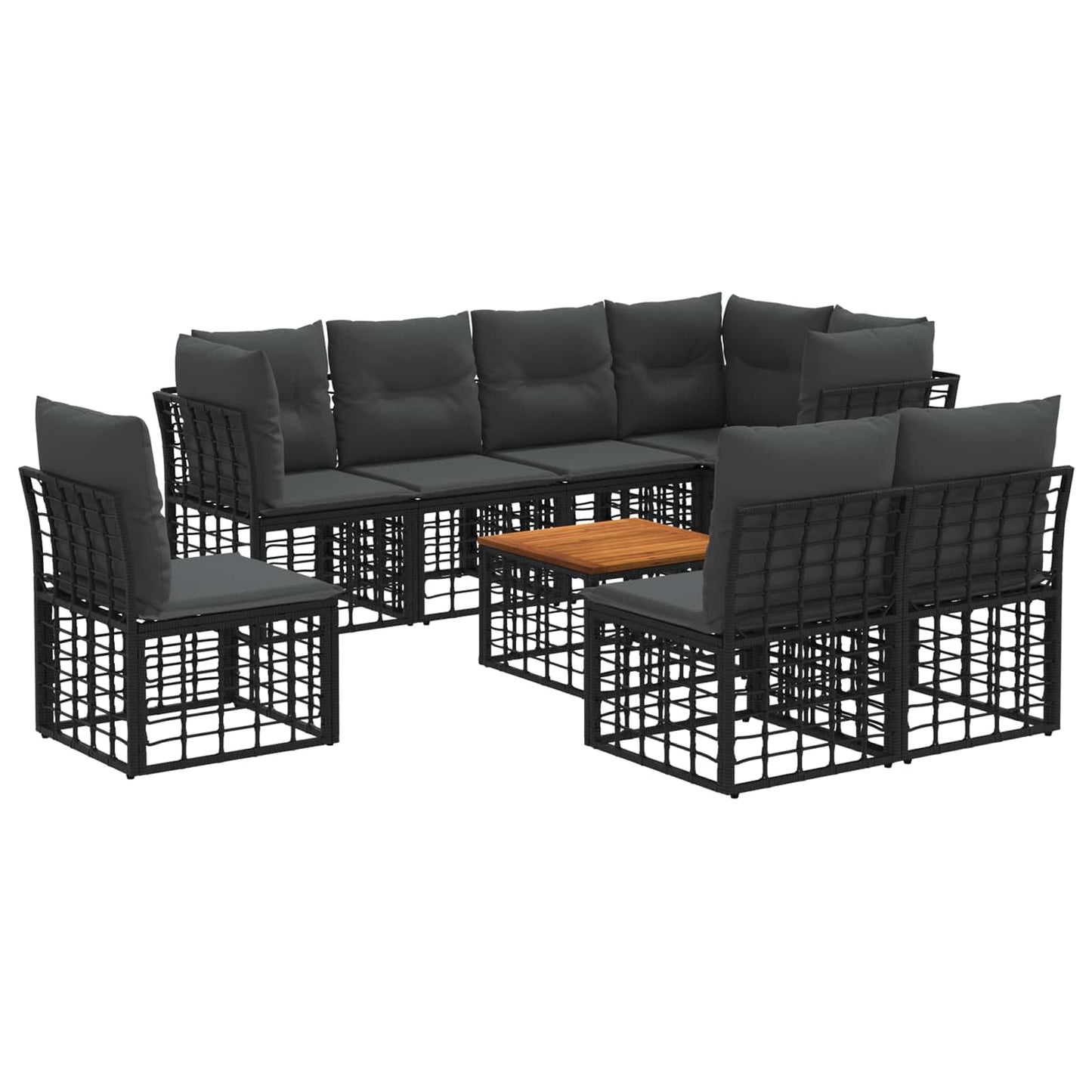 Outdoor-Sofagarnitur 9 stk. Schwarz und Dunkelgrau Polyester