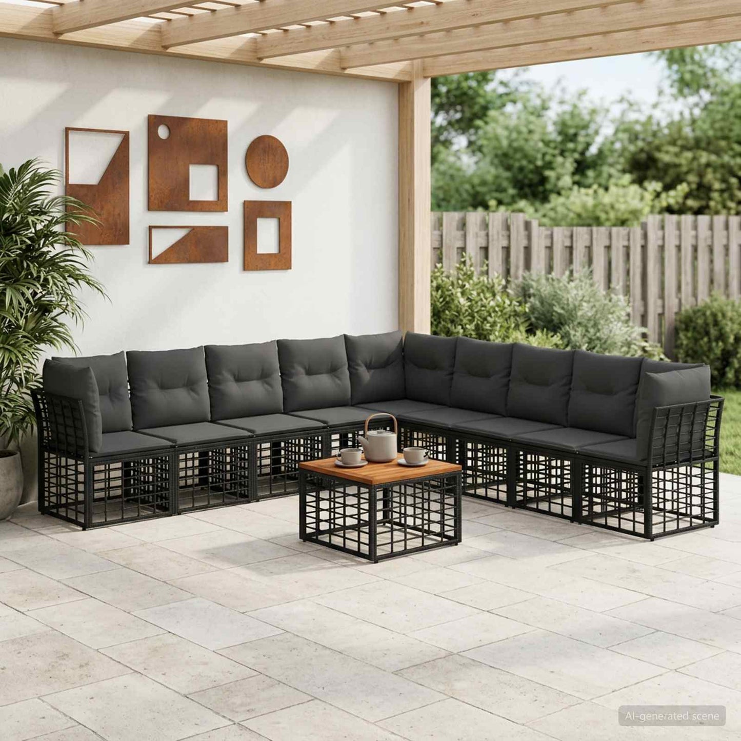 Outdoor-Sofagarnitur 10 pcs Schwarz und Dunkelgrau Polyester
