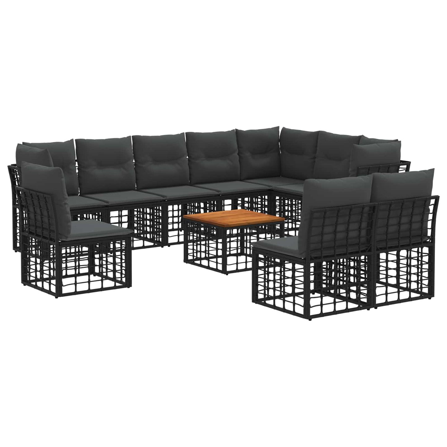 Outdoor-Sofagarnitur 11 stk. Schwarz und Dunkelgrau Polyester