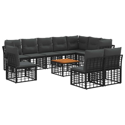 Outdoor-Sofagarnitur 11 stk. Schwarz und Dunkelgrau Polyester