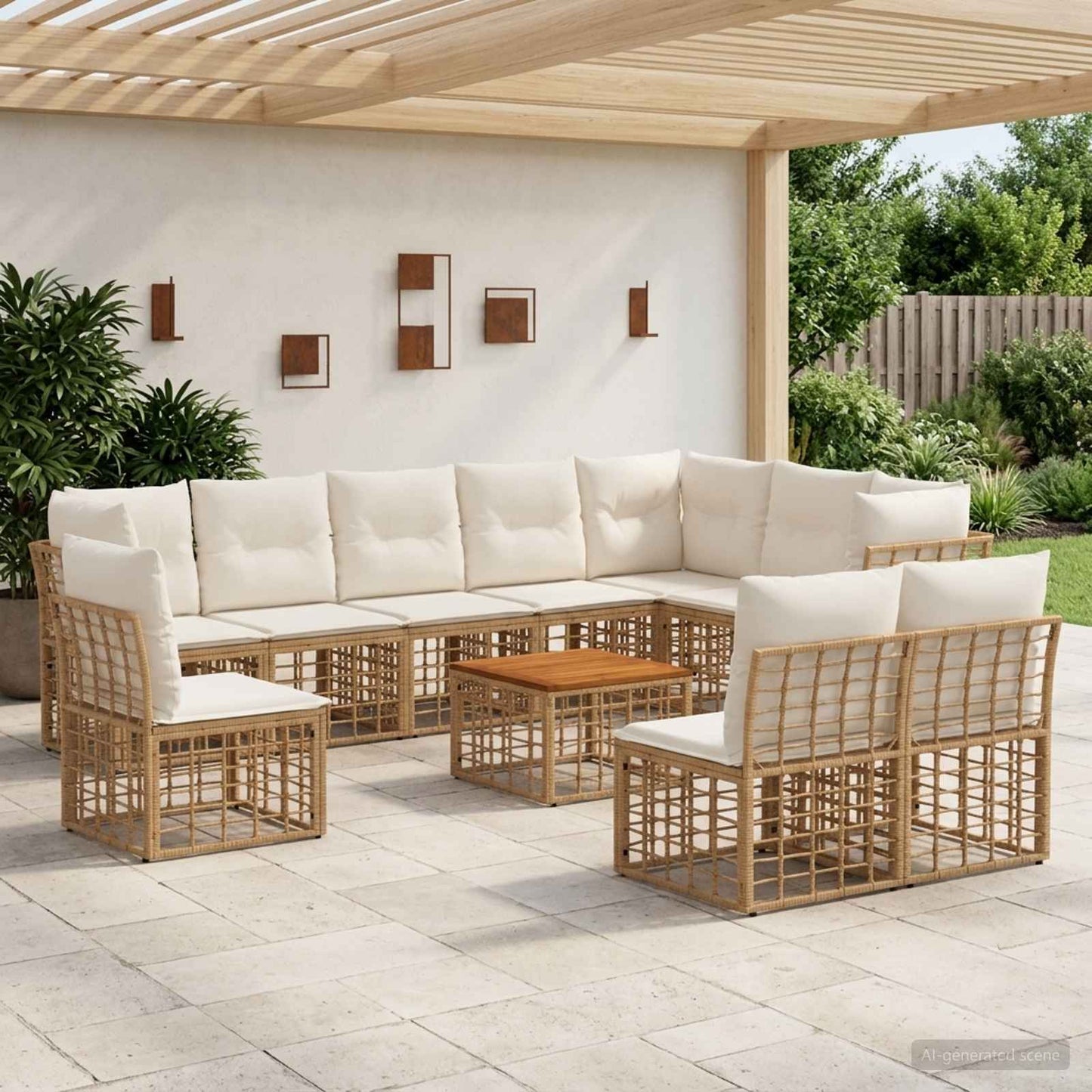 Outdoor-Sofagarnitur 11 pcs Natürlich und Cremweiß Polyester