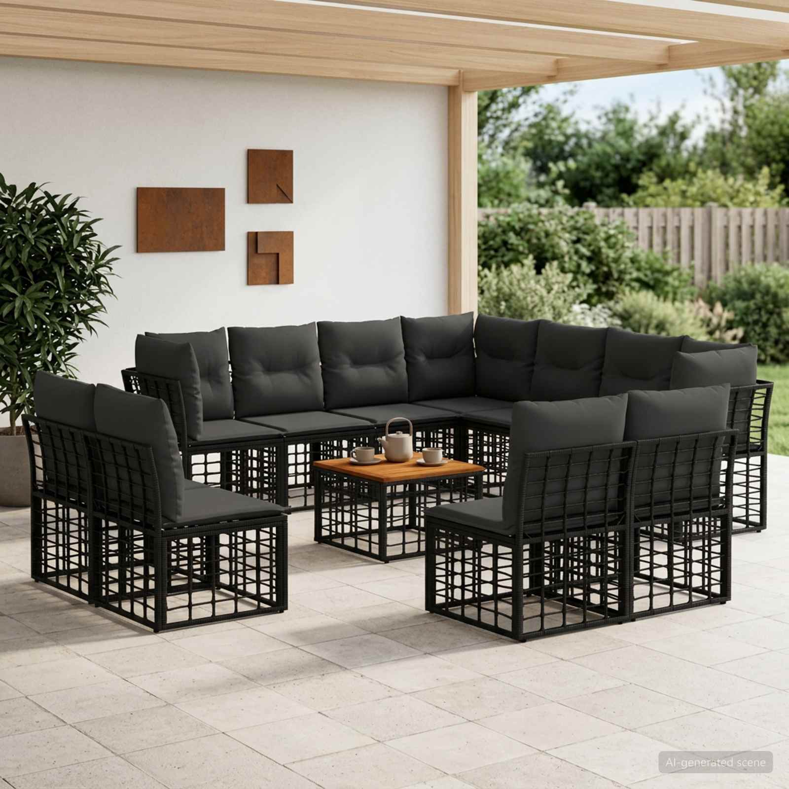 Outdoor-Sofagarnitur 12 pcs Schwarz und Dunkelgrau Polyester