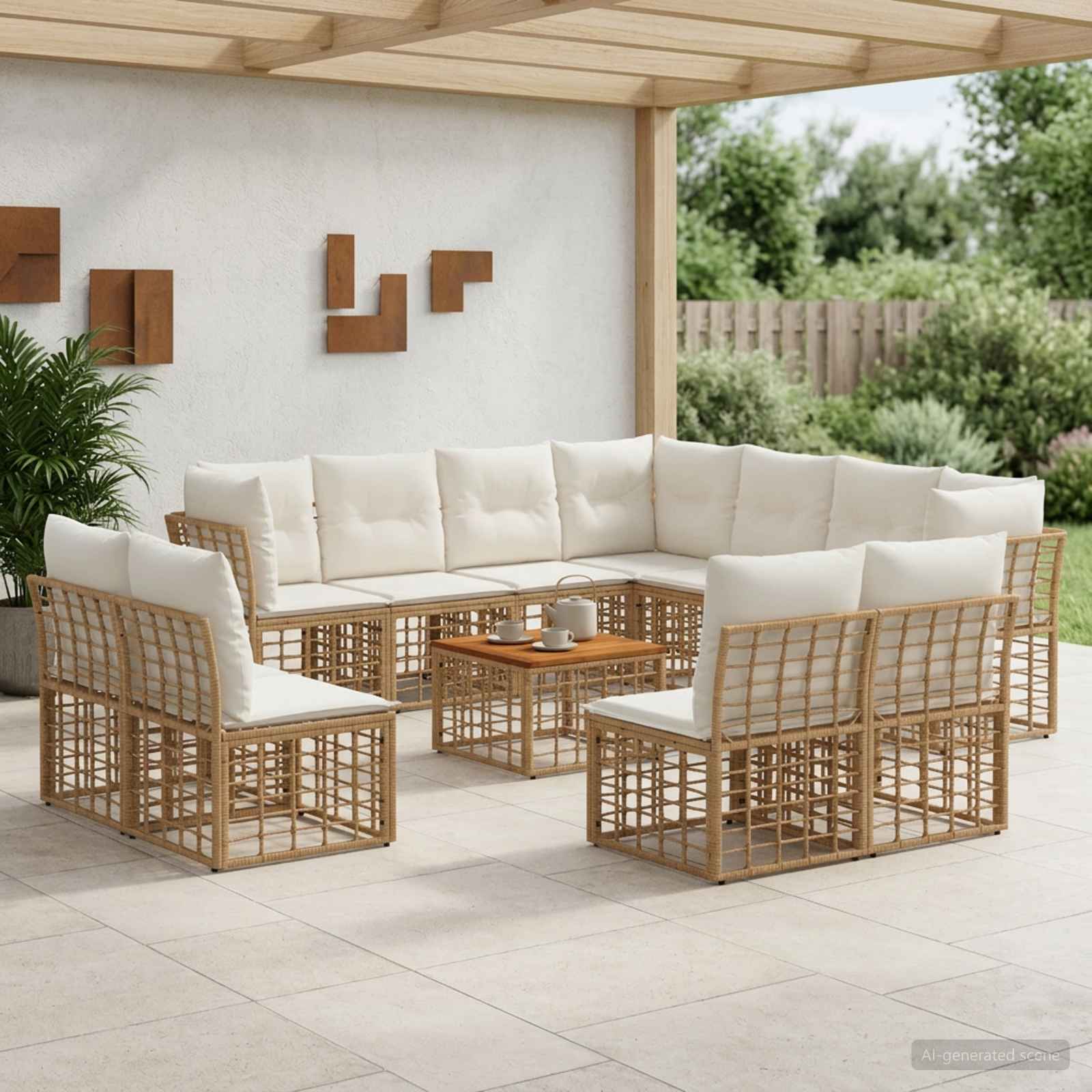 Outdoor-Sofagarnitur 12 pcs Natürlich und Cremweiß Polyester