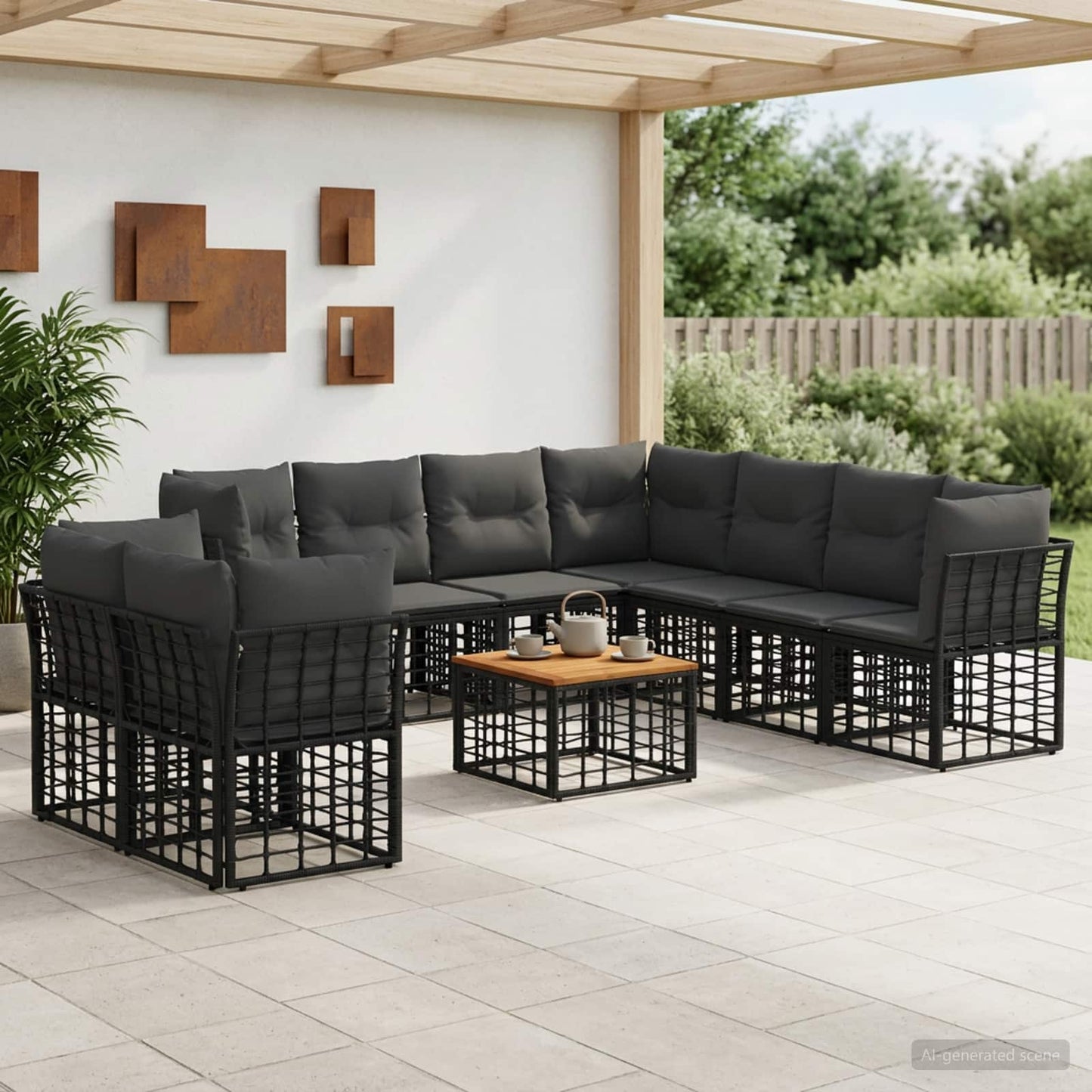 Outdoor-Sofagarnitur 10 pcs Schwarz und Dunkelgrau Polyester