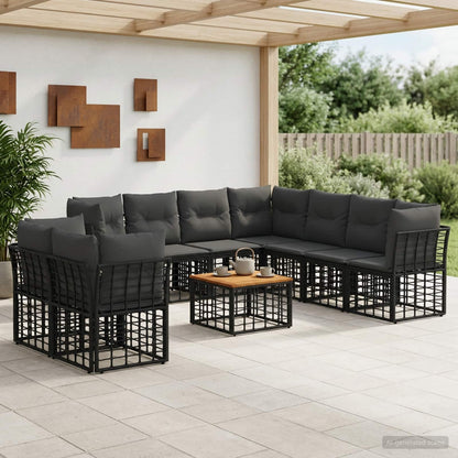Outdoor-Sofagarnitur 10 stk. Schwarz und Dunkelgrau Polyester