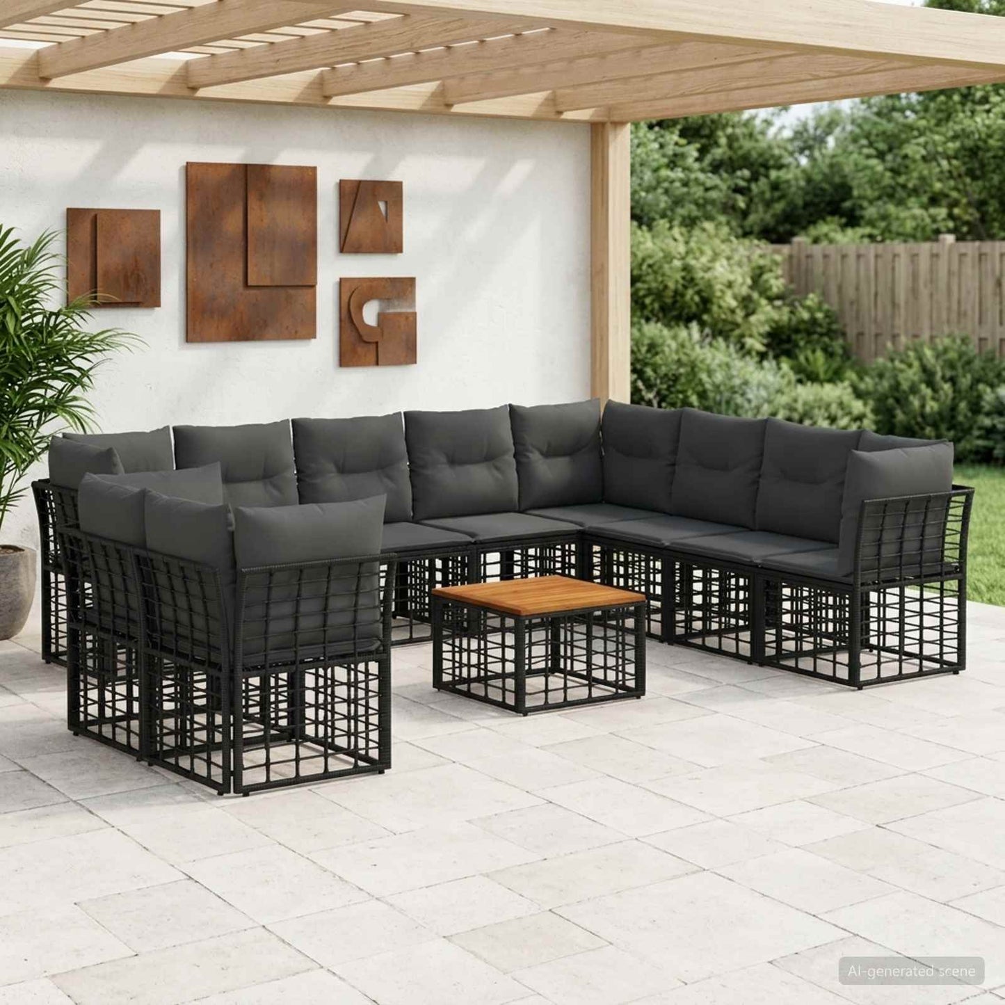 Outdoor-Sofagarnitur 11 pcs Schwarz und Dunkelgrau Polyester